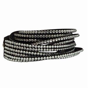 Sparkly Bracelet Black Multi-Row Rhinestone Wrap Cuff Adjustable Snap